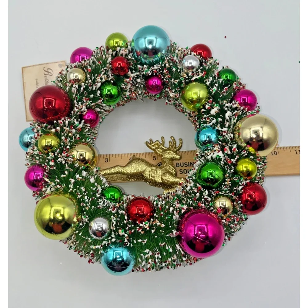 Bethany Lowe Kitschmas Bottle Brush Wreath with Deer 9.75" Out of Stock Unique - Picture 7 of 10